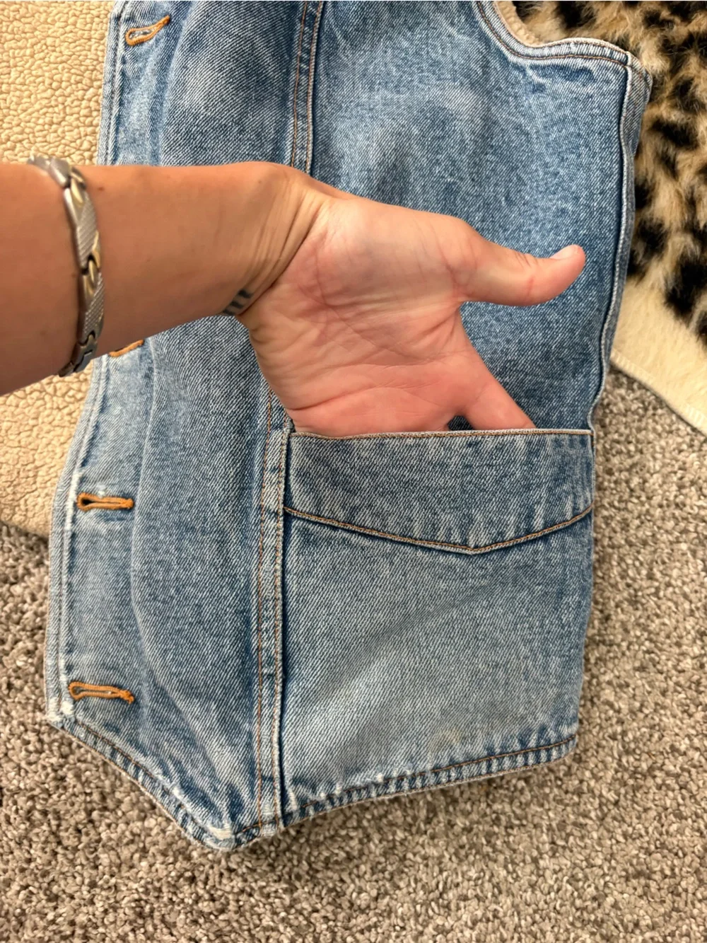 Vintage Denim Sherpa-Lined Vest - Blue